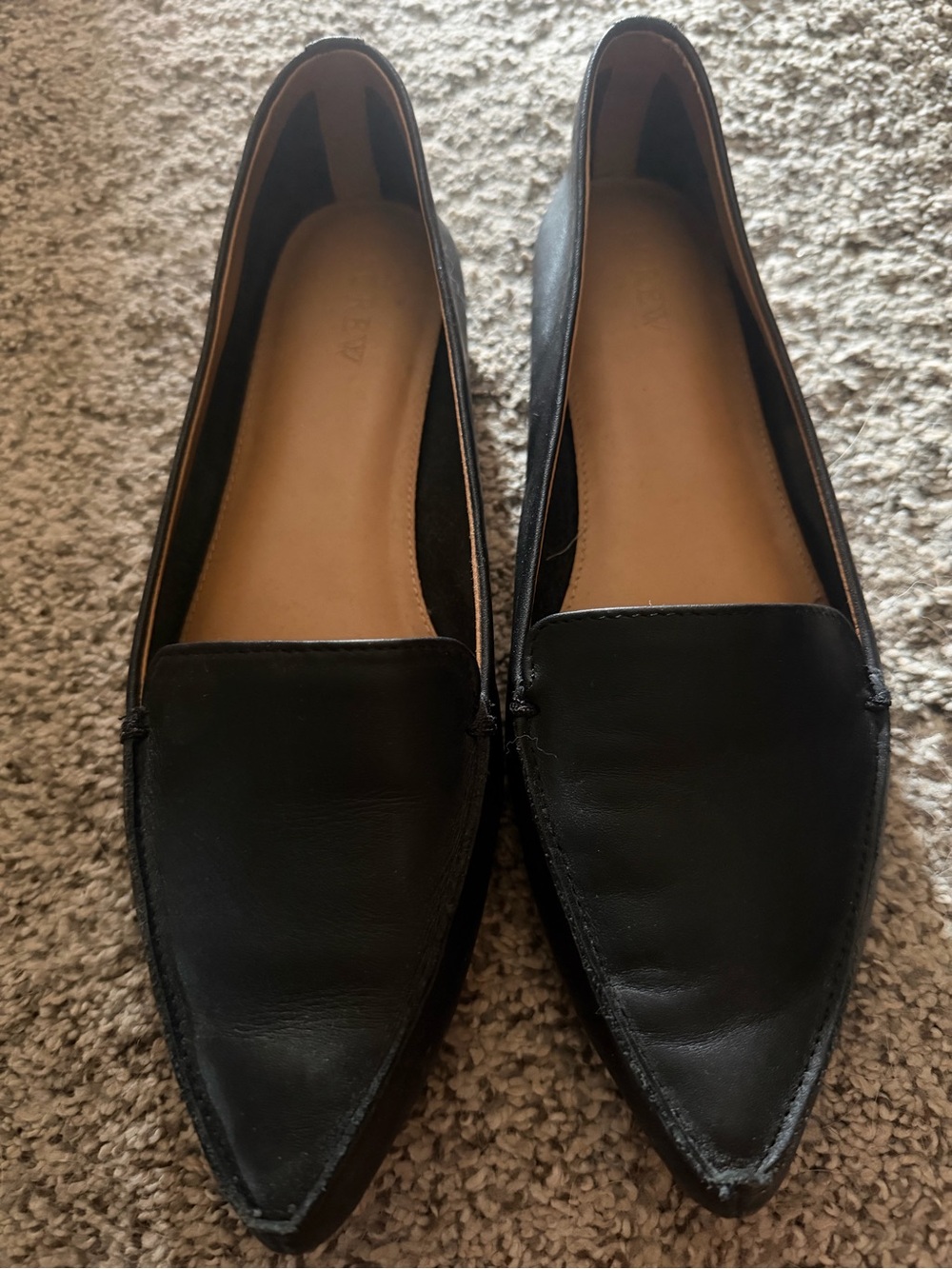 J. Crew Black Pointed Leather Flats